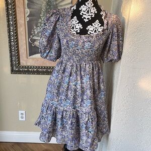 Emory Park Floral Peasant Puff Sleeve Mini Dress Size Small